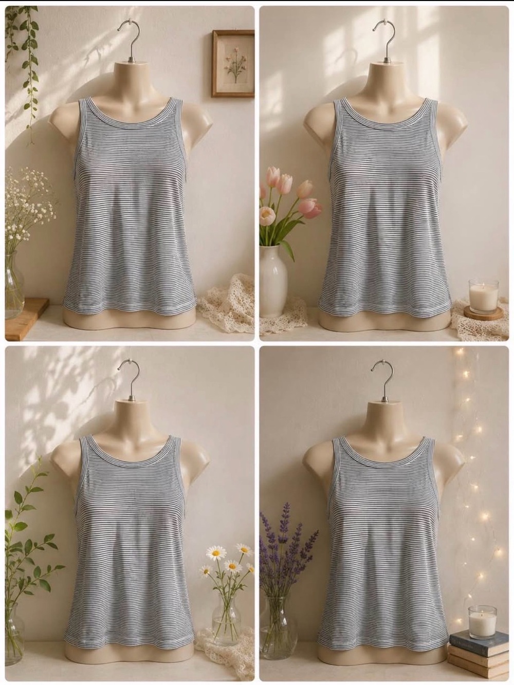 H&M Light Gray and White Striped Tank Top